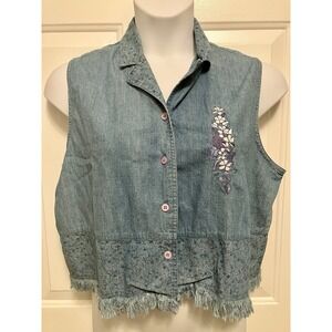 90s Vintage Two Twenty Denim Vest Women's Sz Large Blue Western Capsule Y2K